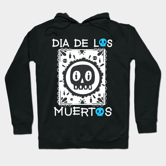 Dia De Los Muertos - White and Blue - Papel Picado - Black Skull Hoodie by Scriptnbones